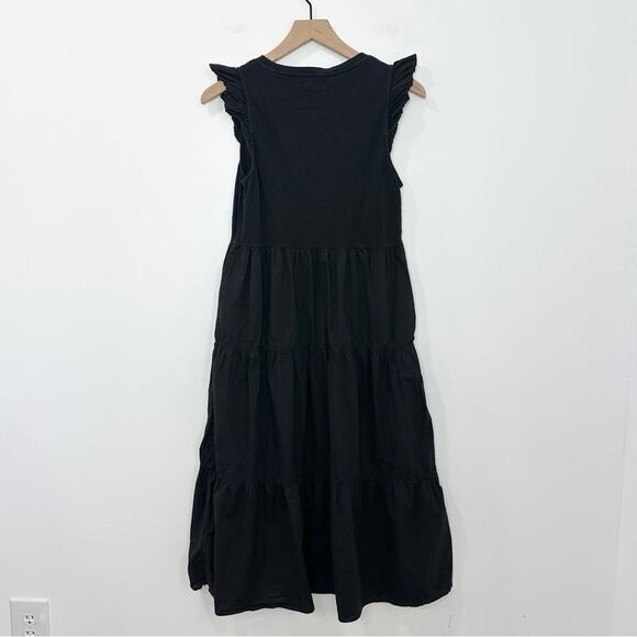 NATION LTD Sissy Ruffled Black Dress Tiered Midi Sundress size Small - Picture 4 of 10
